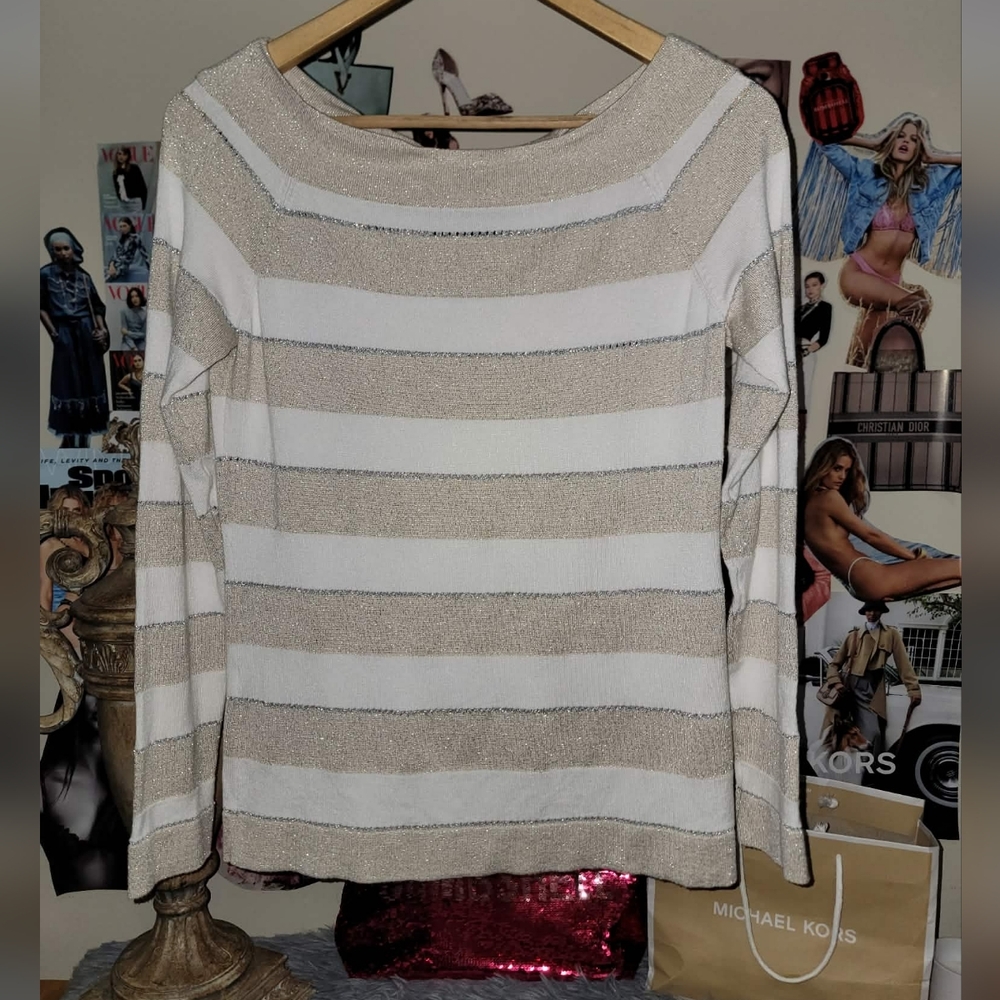 White House Black Market Metallic Striped Long Sleeve - Picture 2 of 5